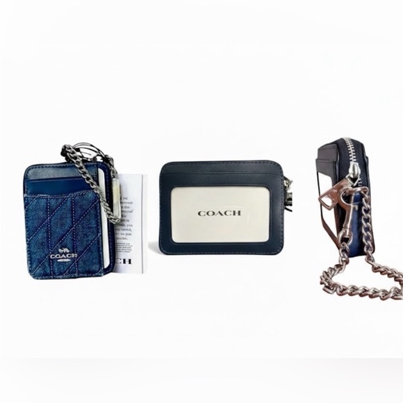 ☀️Coach Denim Quilted Zip Card Case With Chain - Picture 9 of 9
